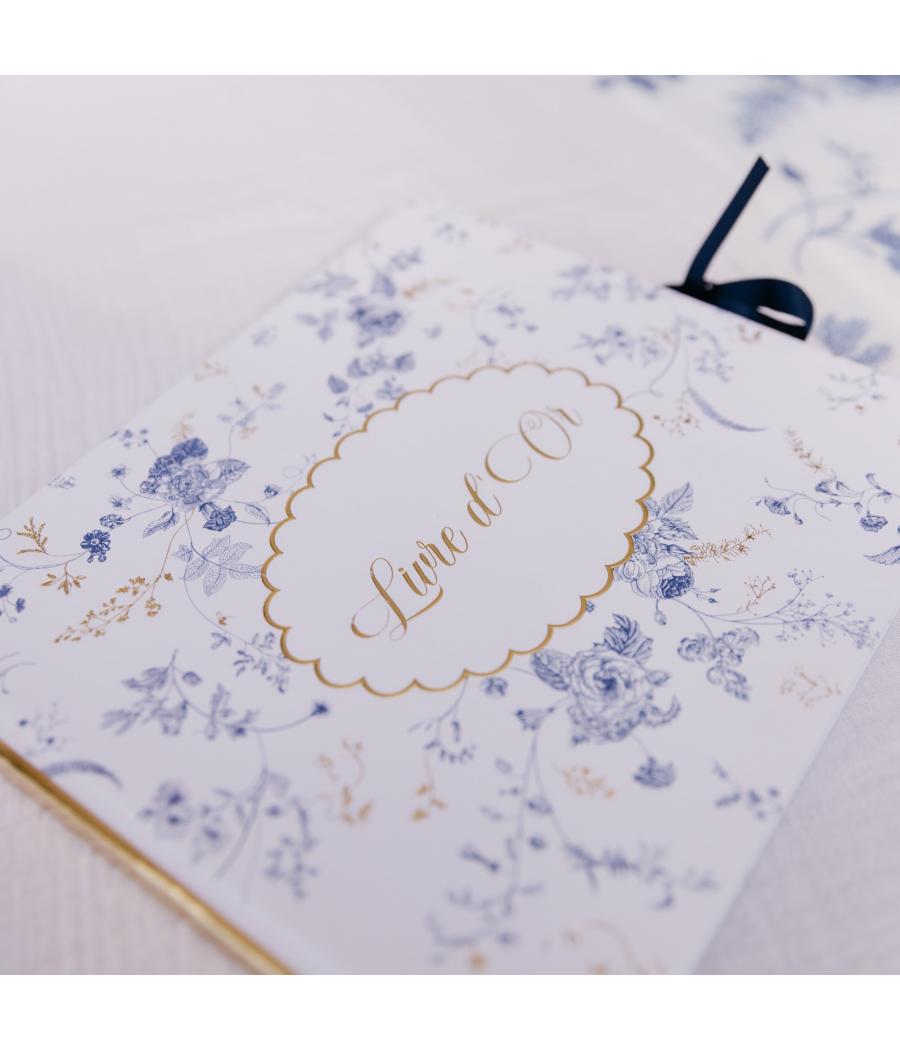 Livre d'Or Toile de Jouy Blanc Bleu et Or