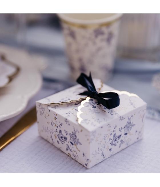 10 Contenants Toile de Jouy Blanc Bleu et Or