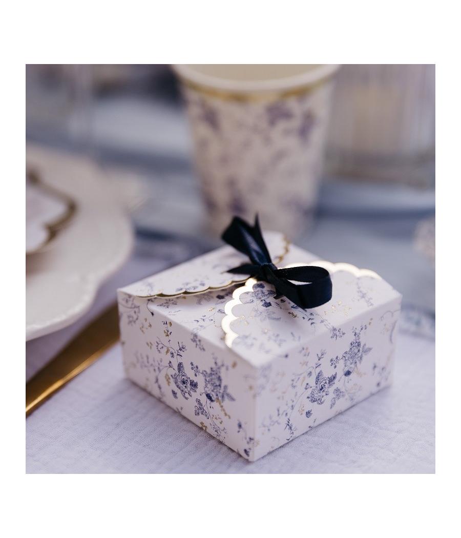 10 Contenants Toile de Jouy Blanc Bleu et Or