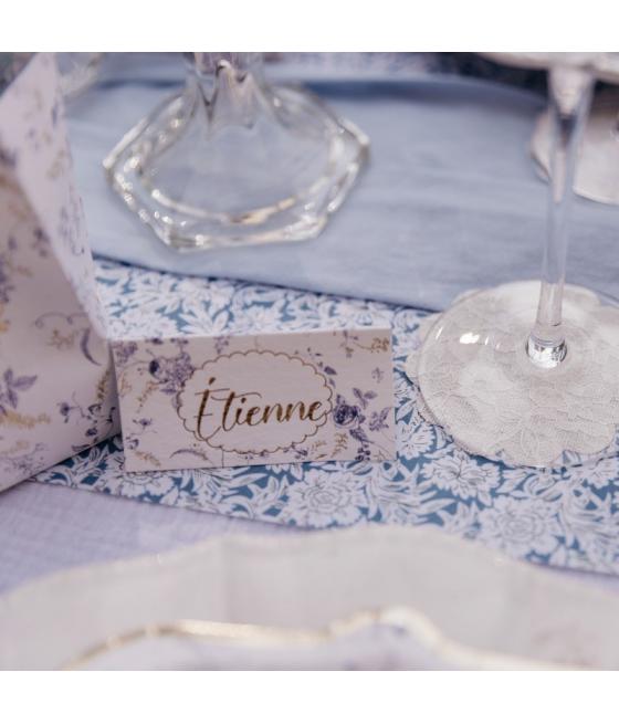 Marque-Places Toile de Jouy Blanc Bleu et Or