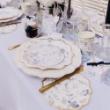 8 Assiettes Toile de Jouy Blanc Bleu et Or