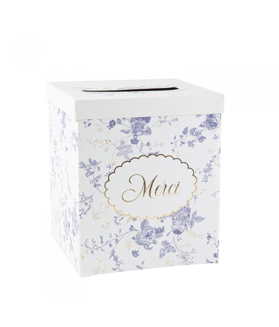 Urne Merci Toile de Jouy Blanc, Bleu et Or