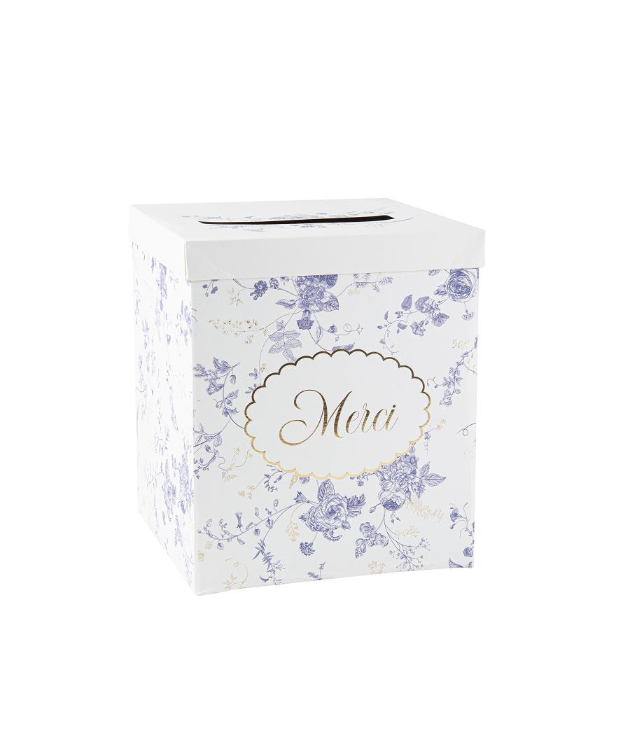 Urne Merci Toile de Jouy Blanc, Bleu et Or