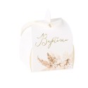 10 Contenants Bapteme Pampas Fleurs de Coton et Or 5 x 7 cm