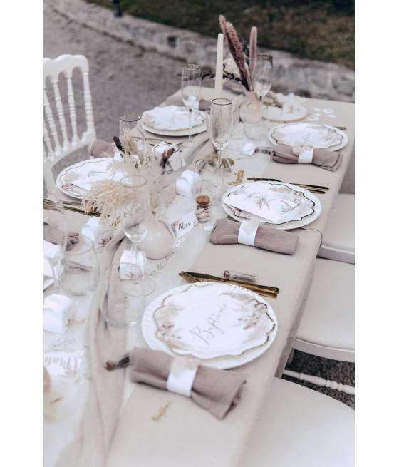 10 Contenants Bapteme Pampas Fleurs de Coton et Or 5 x 7 cm