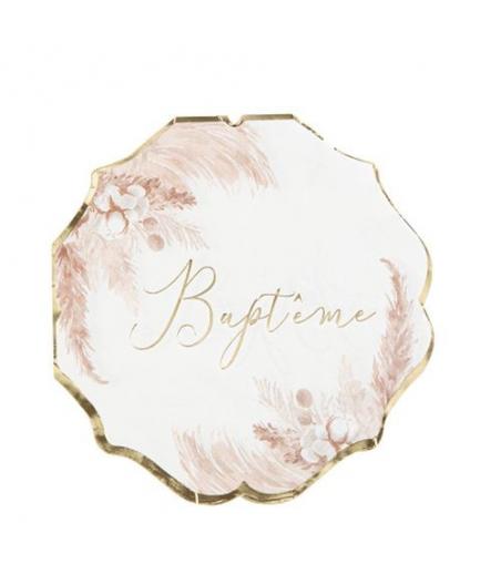 16 Serviettes Bapteme Pampas Fleurs de Coton et Or