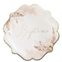 8 Assiettes Bapteme Pampas Fleurs de Coton et Or