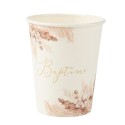 8 Gobelets Bapteme Pampas Fleurs de Coton et Or