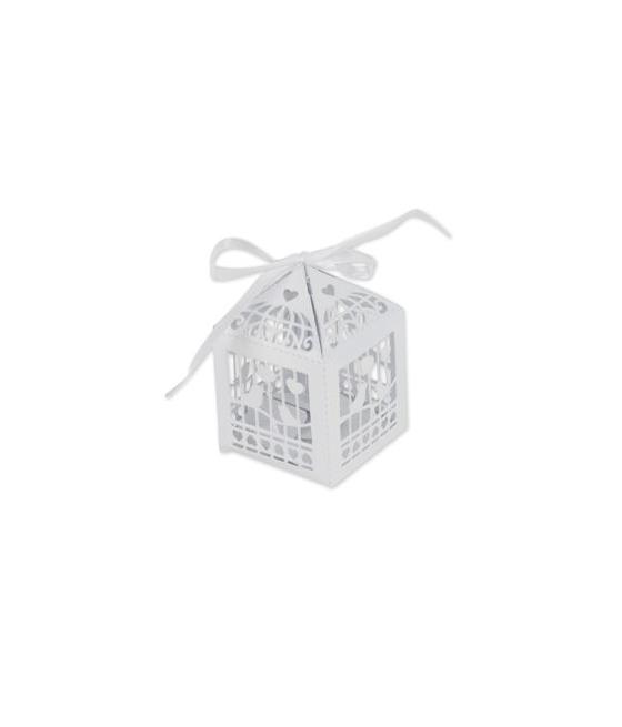 20 Contenants Cages à Oiseaux Blanc 5x7.5cm + Ruban satin blanc