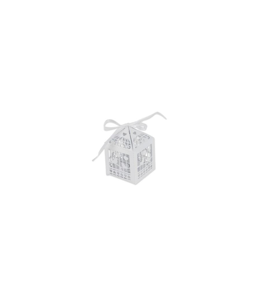 20 Contenants Cages à Oiseaux Blanc 5x7.5cm + Ruban satin blanc