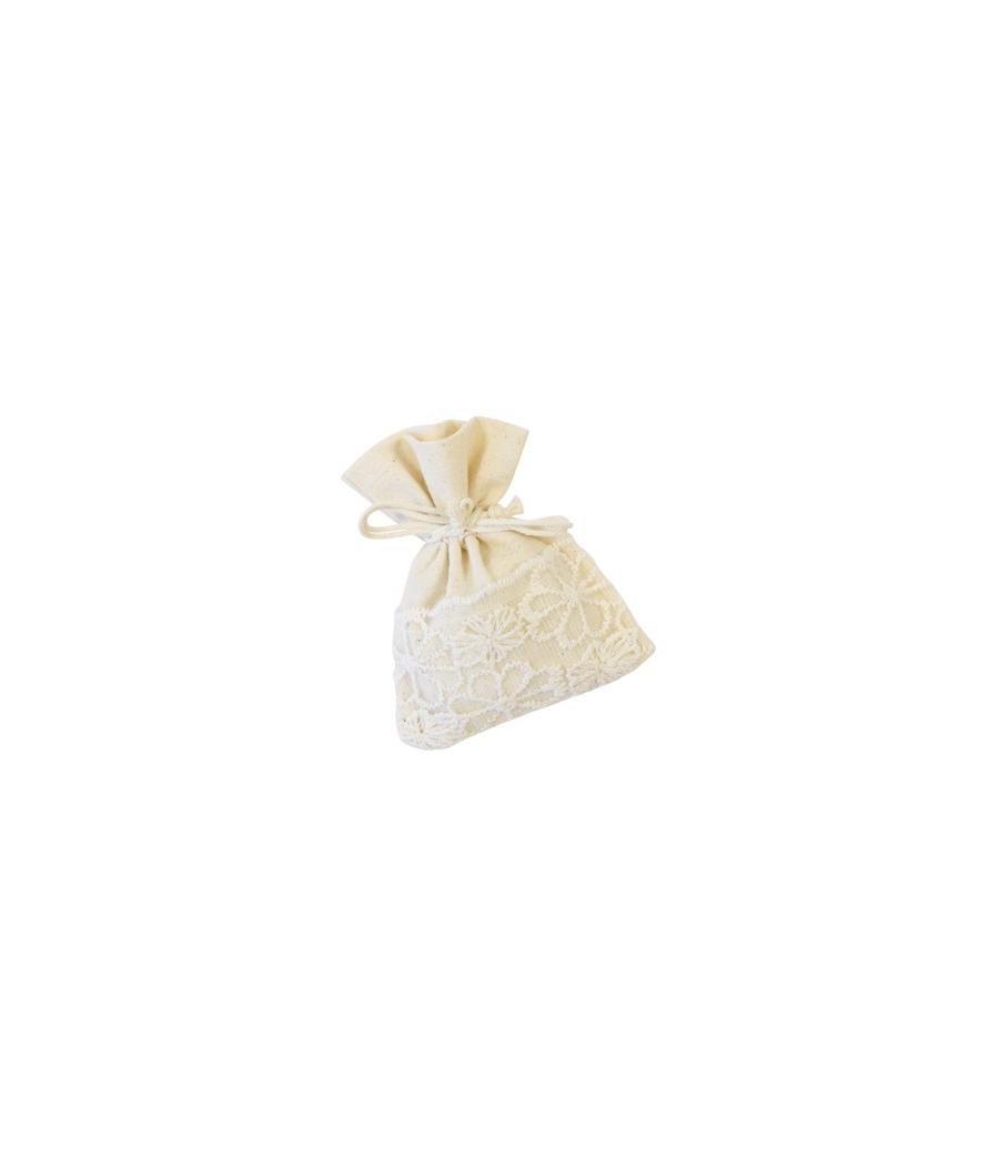 sachet en toile et guipure