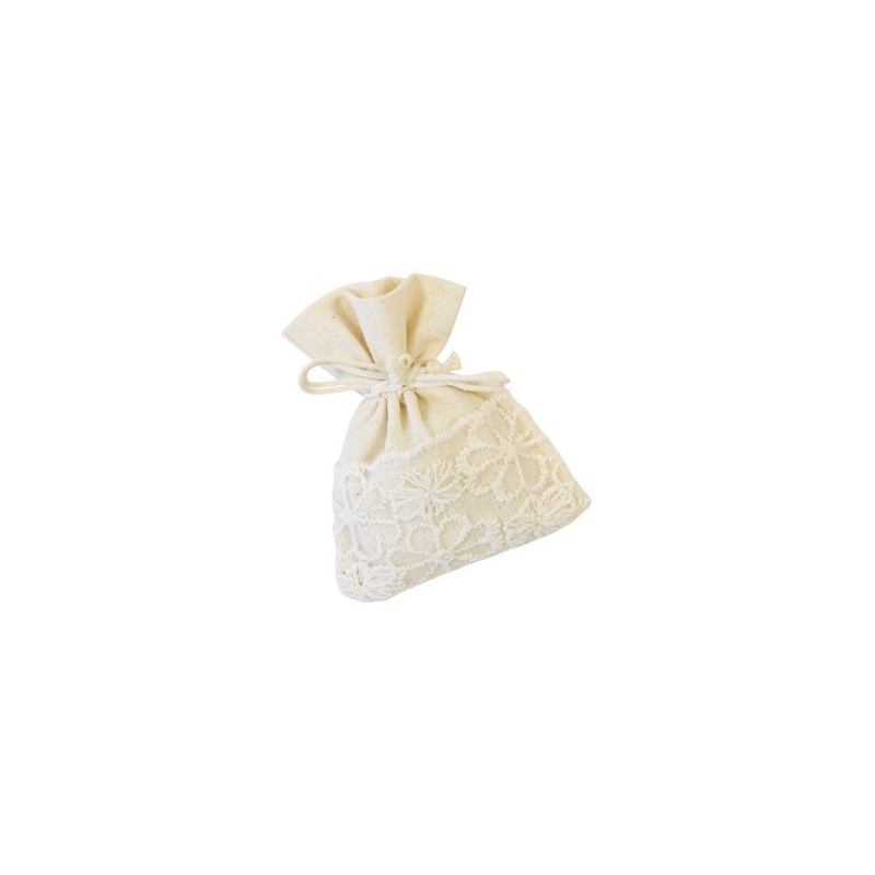 sachet en toile et guipure