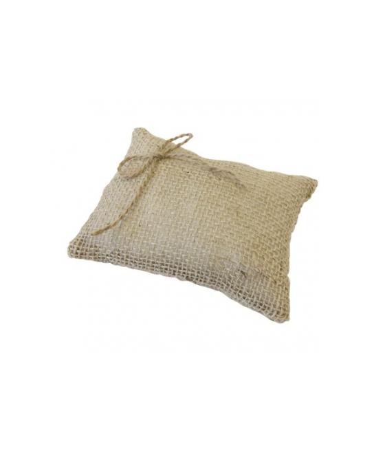 coussin d'alliances en toile avec lien corde