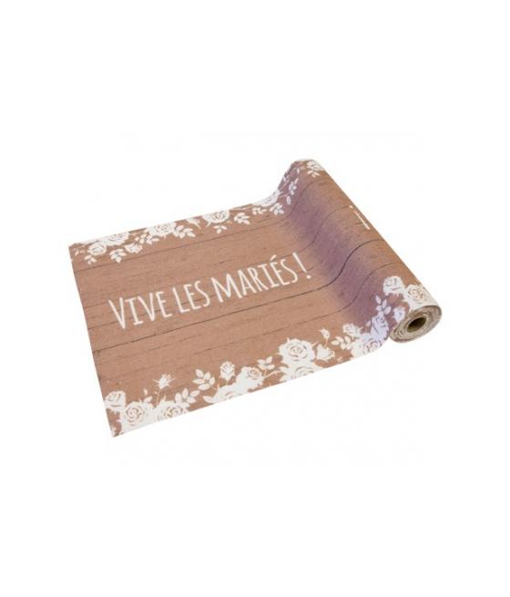chemin de table en toile "vive les maries"