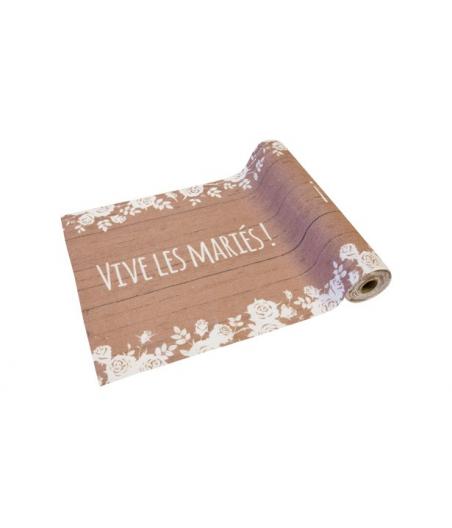 chemin de table en toile "vive les maries"