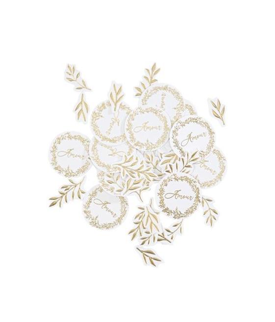 100 Confettis Jolis Brins Blancs et Or