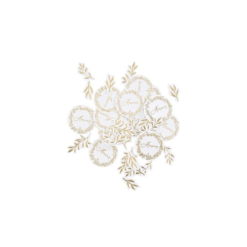 100 Confettis Jolis Brins Blancs et Or