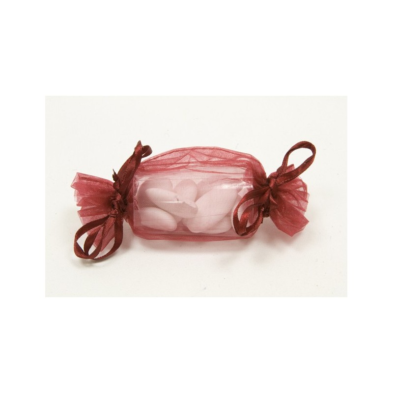  Sacs organza forme bonbon Bordeaux 