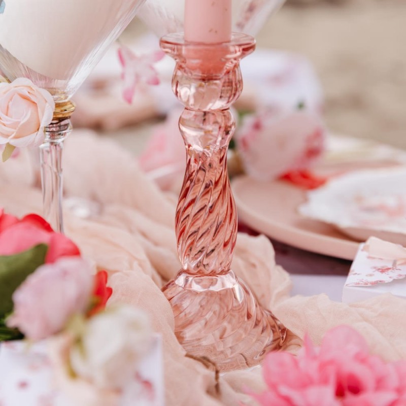 Bougeoir Astrid Verre Rose