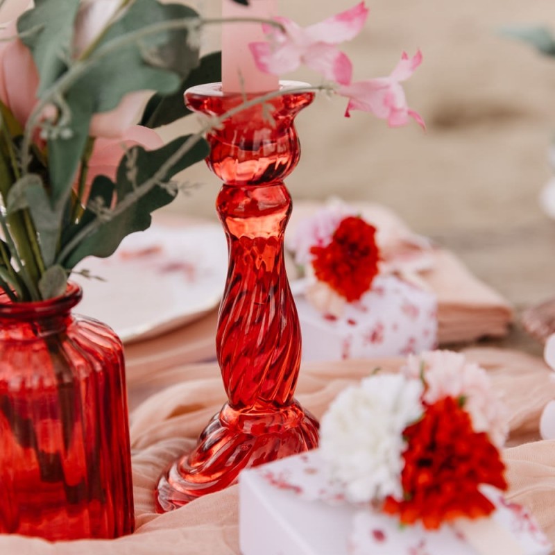 Bougeoir Astrid Verre Framboise