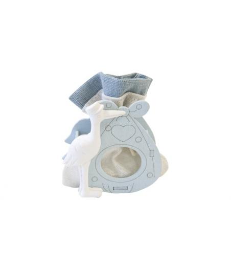 Sachet en toile dans support en bois avec cigogne Ciel
