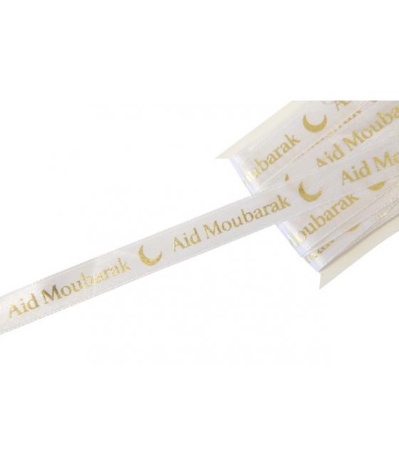 RUBAN SATIN 12MM "AID MOUBARAK"  IMPRESSION METALLISEE  (5 m.) OR