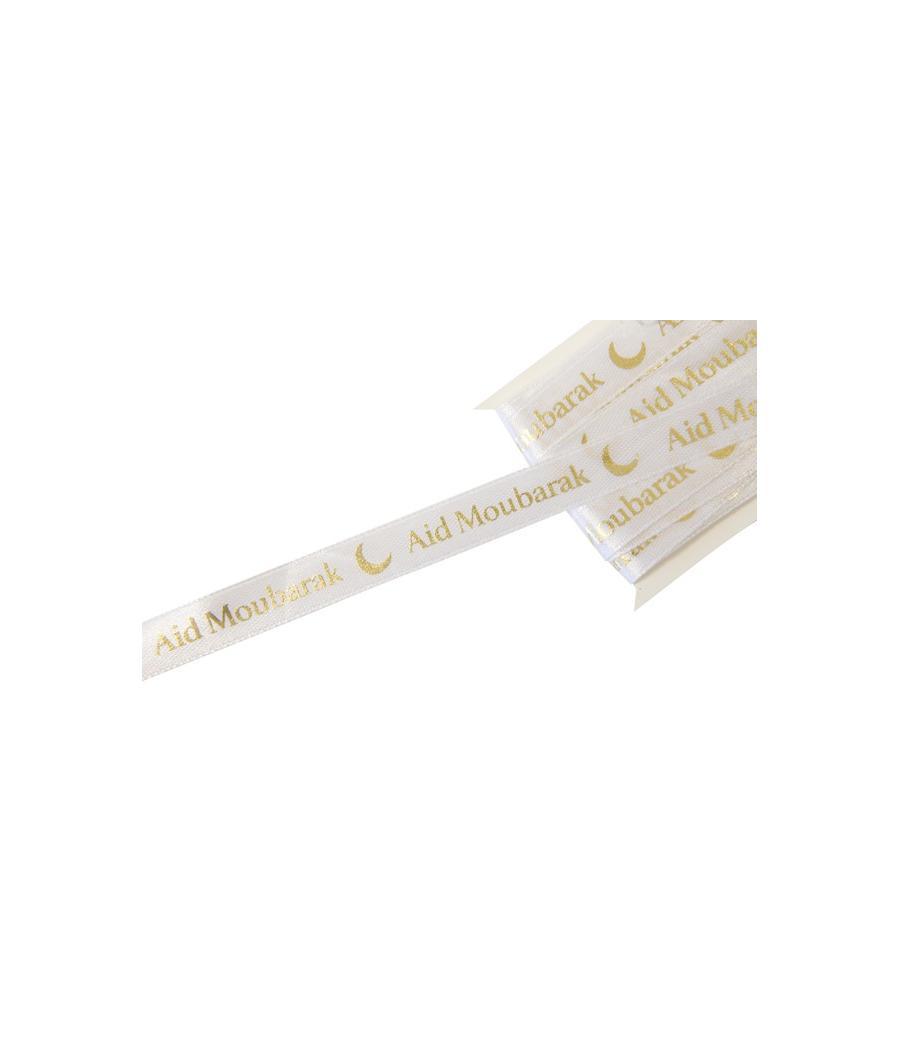 RUBAN SATIN 12MM "AID MOUBARAK"  IMPRESSION METALLISEE  (5 m.) OR