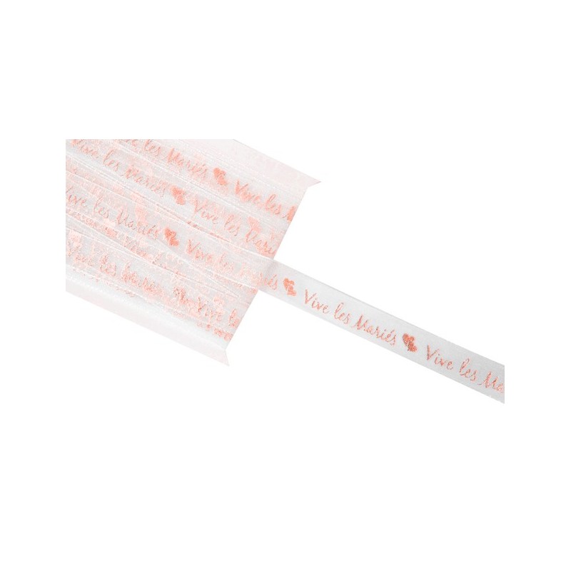Ruban organza impression métal vive les mariés 5 m Rose Gold