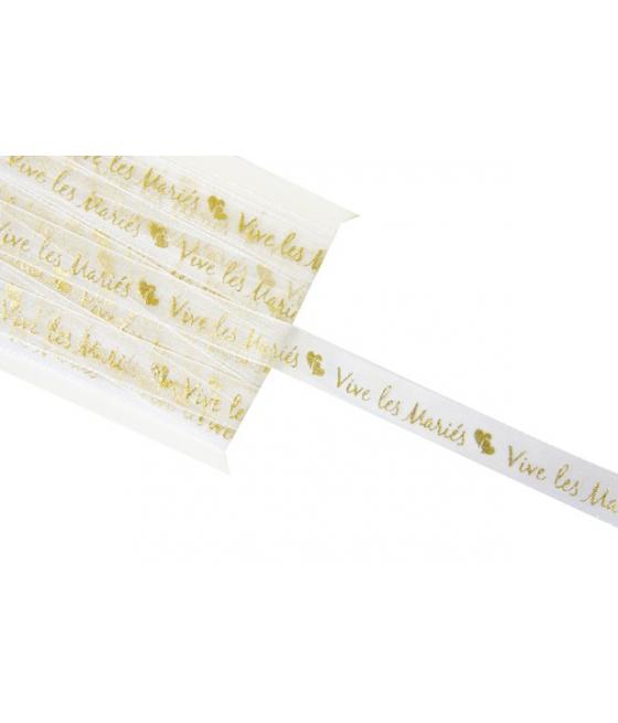 Ruban organza impression métal Vive les mariés 5 m OR