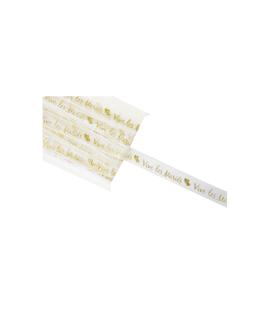 Ruban organza impression métal Vive les mariés 5 m OR