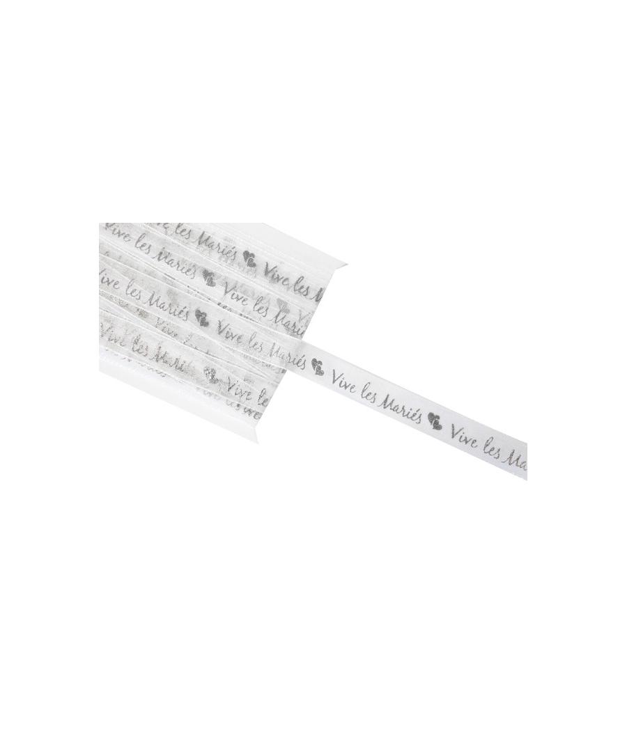 Ruban organza impression métal Vive les mariés 5 m Argent