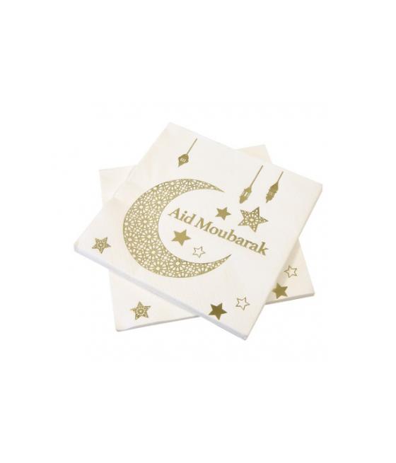 Serviette papier "Aid Moubarak" impression métallisée 33cm x 33cm (x 20)