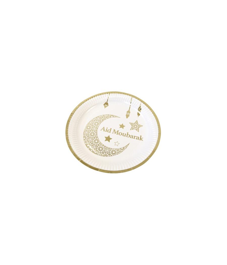 Assiettes GM carton "AID MOUBARAK" impression métallisée 23cm - 300g (x 6)