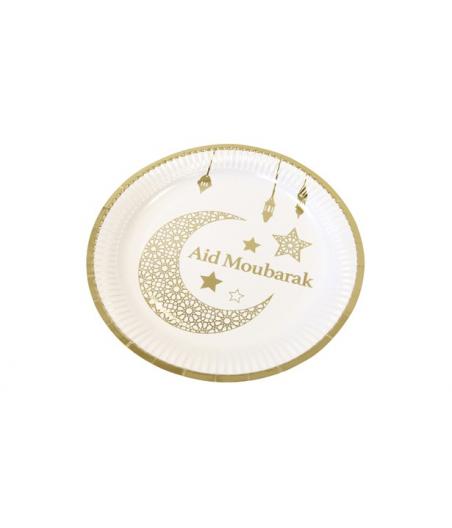 Assiettes GM carton "AID MOUBARAK" impression métallisée 23cm - 300g (x 6)