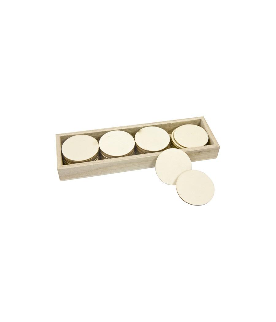 Disque en bois (x 36) dans boite en bois