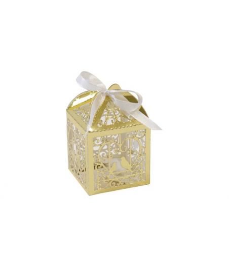 Boite carton metallise coeur et colombes a monter