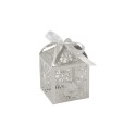 Boite carton métallisé coeur et colombes à monter (x 10) Argent