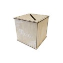 TIRELIRE EN BOIS IMPRESSION BLANCHE MERCI AVEC DECO FLORALE