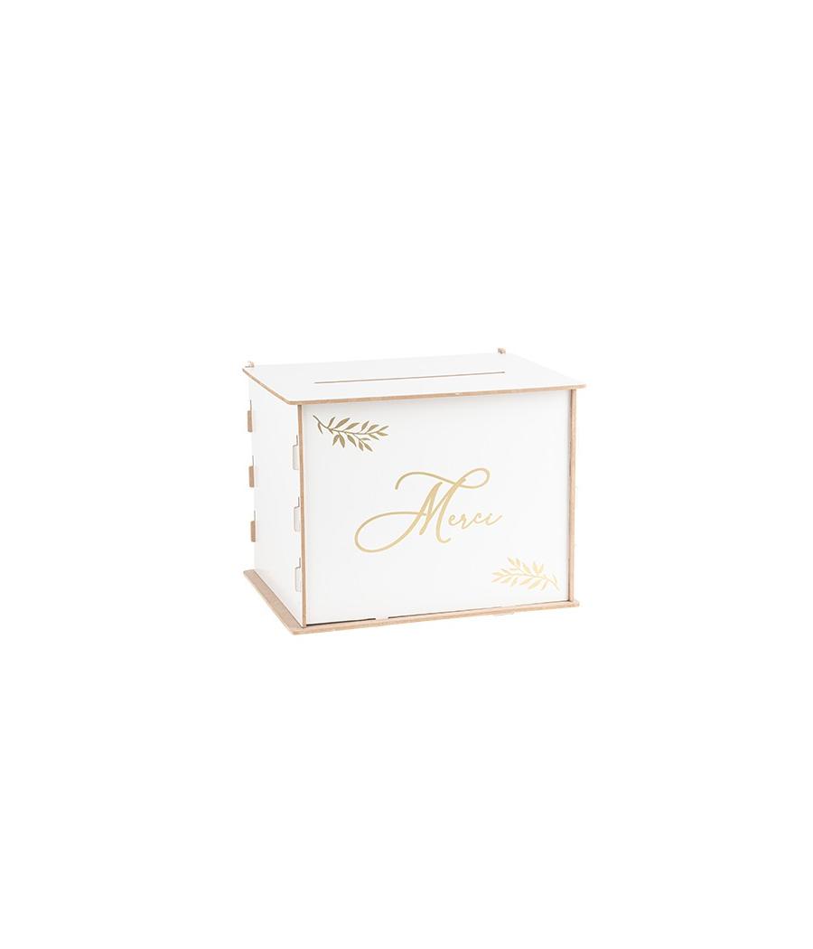Urne "Merci" en Bois, Blanc et Or