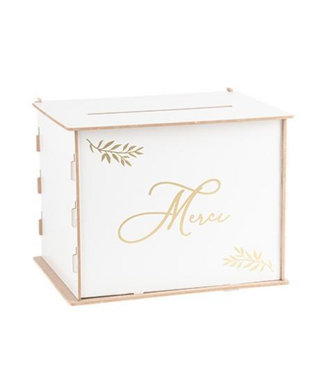 Urne "Merci" en Bois, Blanc et Or