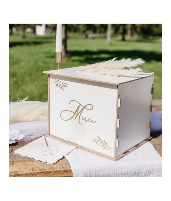 Urne "Merci" en Bois, Blanc et Or