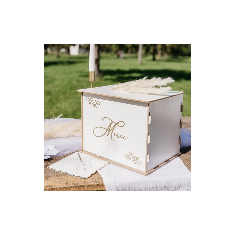 Urne "Merci" en Bois, Blanc et Or
