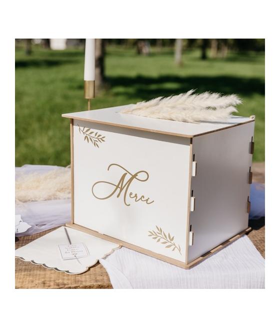 Urne "Merci" en Bois, Blanc et Or