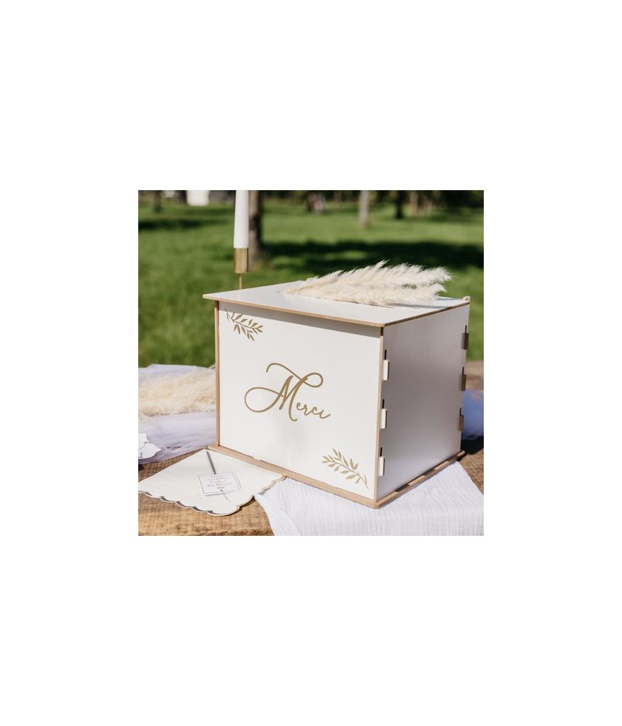 Urne "Merci" en Bois, Blanc et Or