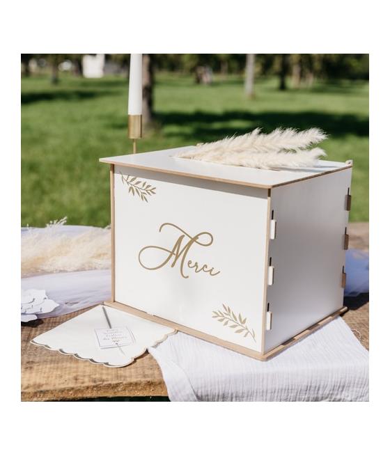 Urne "Merci" en Bois, Blanc et Or