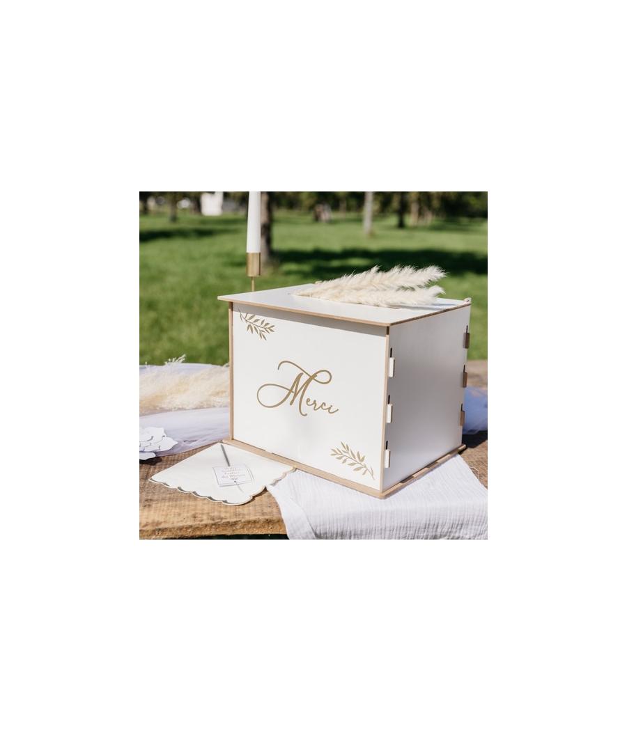 Urne "Merci" en Bois, Blanc et Or
