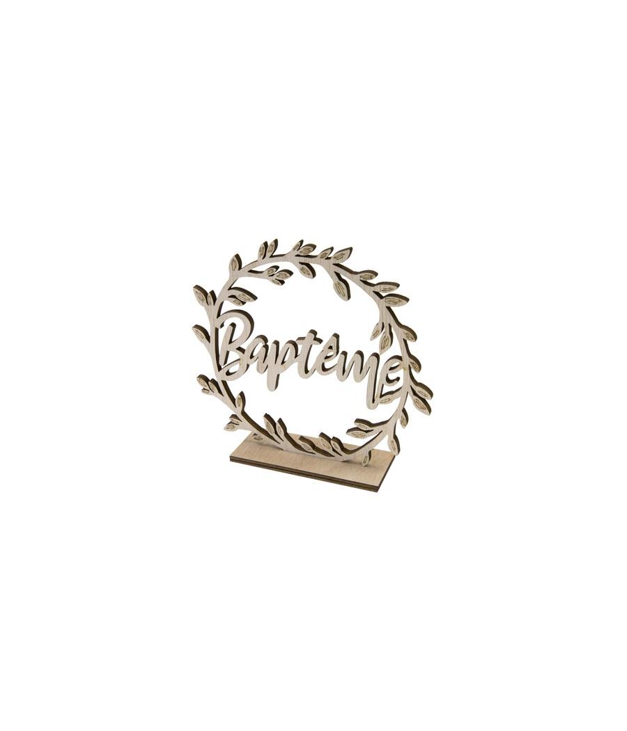 Baptême décor de table rond en bois sur socle