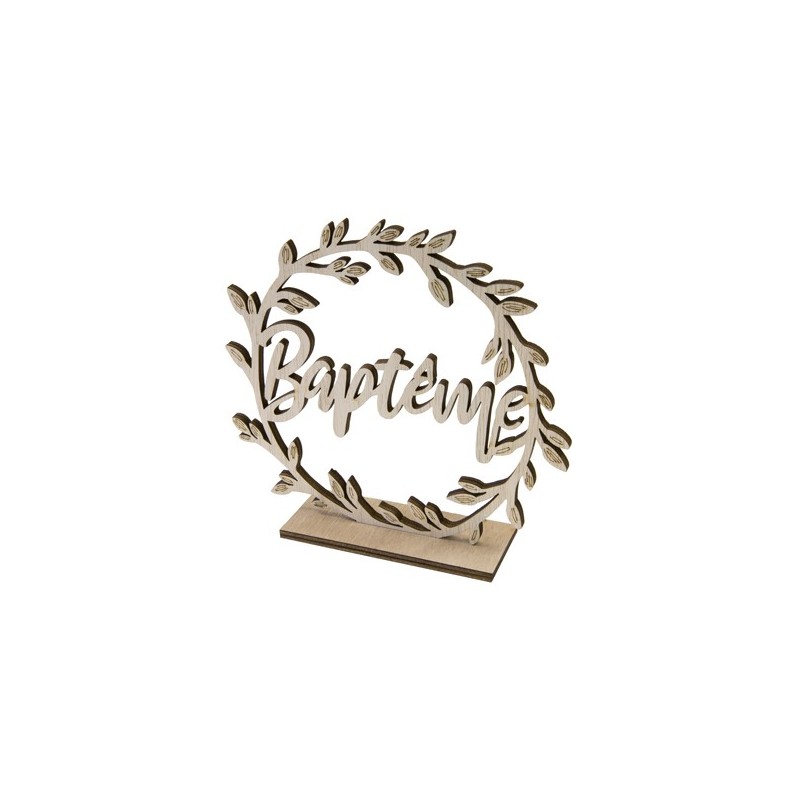 Baptême décor de table rond en bois sur socle