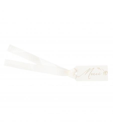 10 Étiquettes "Merci" Baptême Crème et Or  et Ruban Satin Crème