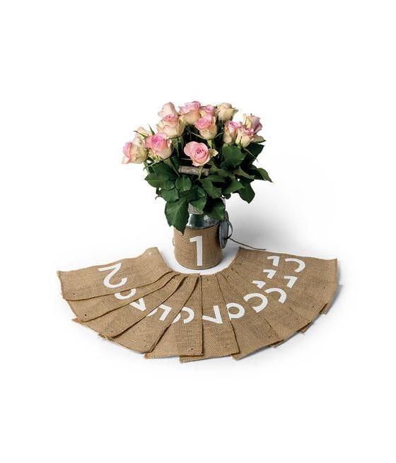 Marque-Tables De 1 À 12 En Jute floqué blanc 23x10.5cm